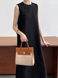 Momentlover Zipper Split-Back Solid Color Pockets Sleeveless Loose Round-Neck Midi Dresses
