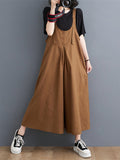 Momentlover Solid Color Buttoned Wide Leg Ninth Pants Spaghetti-Neck Overalls