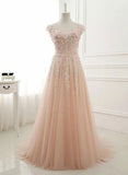 lemongor Pink Lace and Tulle Elegant A-line Floor Length Wedding Party Dress, Soft Pink Party Dress, Formal Dresses