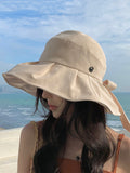 Momentlover Split-Joint Pleated Bowknot Sun Hat Fisherman Hat