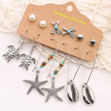 6-piece set snake owl ocean earrings