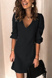 Momentlover Casual Solid V Neck Dress Dresses(4 Colors)