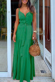 Momentlover Fashion Casual Solid Frenulum V Neck Sling Dresses