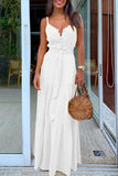 Momentlover Fashion Casual Solid Frenulum V Neck Sling Dresses