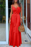 Momentlover Fashion Casual Solid Frenulum V Neck Sling Dresses