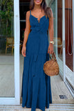 Momentlover Fashion Casual Solid Frenulum V Neck Sling Dresses