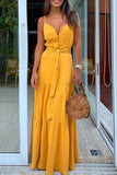 Momentlover Fashion Casual Solid Frenulum V Neck Sling Dresses