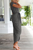 Momentlover Casual Solid Frenulum O Neck Irregular Dresses(6 Colors)