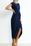 Momentlover Casual Solid Frenulum O Neck Irregular Dresses(6 Colors)