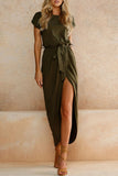Momentlover Casual Solid Frenulum O Neck Irregular Dresses(6 Colors)