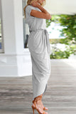 Momentlover Casual Solid Frenulum O Neck Irregular Dresses(6 Colors)