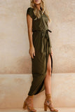 Momentlover Casual Solid Frenulum O Neck Irregular Dresses(6 Colors)
