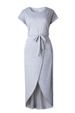 Momentlover Casual Solid Frenulum O Neck Irregular Dresses(6 Colors)