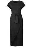Momentlover Casual Solid Frenulum O Neck Irregular Dresses(6 Colors)