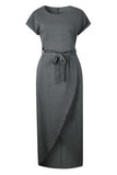 Momentlover Casual Solid Frenulum O Neck Irregular Dresses(6 Colors)