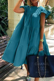 Momentlover Casual Patchwork Solid Basic O Neck Cake Skirt Dresses