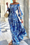 Momentlover Fashion Street Print Patchwork Off the Shoulder Printed Dresses
