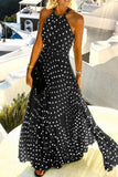Momentlover Fashion Street Print Patchwork Halter Pleated Dresses