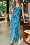 Momentlover Fashion Elegant Print Patchwork V Neck A Line Dresses