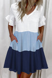Momentlover Fashion Casual Solid Patchwork V Neck A Line Dresses