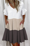 Momentlover Fashion Casual Solid Patchwork V Neck A Line Dresses