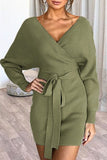 Momentlover Casual Solid Patchwork V Neck A Line Dresses(7 Colors)