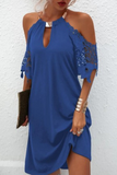 -Christmas gift Elegant Solid Lace Metal Accessories Decoration Halter A Line Dresses(5 Colors)