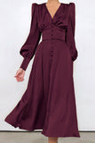 Momentlover Fashion Street Solid Patchwork V Neck A Line Dresses