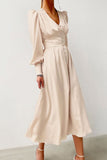 Momentlover Fashion Street Solid Patchwork V Neck A Line Dresses