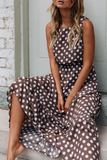 Momentlover Fashion Street Polka Dot Patchwork O Neck A Line Dresses(5 Colors)