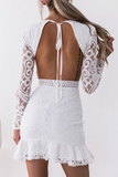 Momentlover Fashion Elegant Solid Hollowed Out Frenulum Backless O Neck Wrapped Skirt Dresses