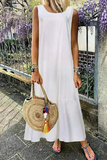 Momentlover Casual Solid Patchwork Flounce O Neck A Line Dresses