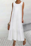 Momentlover Casual Solid Patchwork Flounce O Neck A Line Dresses