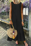 Momentlover Casual Solid Patchwork Flounce O Neck A Line Dresses