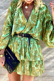 Momentlover Fashion Street Print Patchwork V Neck A Line Dresses