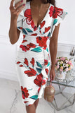 Momentlover Fashion Street Print Patchwork V Neck Pencil Skirt Dresses(10 Colors)