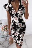 Momentlover Fashion Elegant Solid Flounce Fold V Neck Wrapped Skirt Dresses(9 Colors)