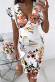 Momentlover Fashion Elegant Solid Flounce Fold V Neck Wrapped Skirt Dresses(9 Colors)