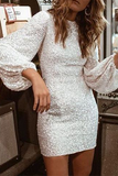 Momentlover Fashion Elegant Patchwork Sequins O Neck Pencil Skirt Dresses(3 Colors)