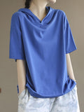 Momentlover Solid Color Hooded Short Sleeves Hooded T-Shirts Tops
