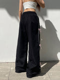 Loose Wide Leg Bowknot Drawstring Elasticity Split-Joint Pants Trousers