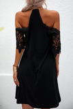 -Christmas gift Elegant Solid Lace Metal Accessories Decoration Halter A Line Dresses(5 Colors)