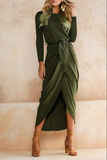 Momentlover Casual Solid Split Joint O Neck Straight Dresses