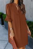 Momentlover Casual Solid Split Joint V Neck Straight Dresses