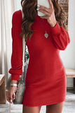 Momentlover Street Solid Split Joint O Neck Pencil Skirt Dresses