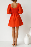 Momentlover Casual Solid Patchwork Square Collar Cake Skirt Dresses(3 Colors)