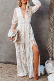 Momentlover Casual Solid Lace V Neck Lace Dress Dresses(3 Colors)