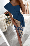 Momentlover Casual Print Patchwork One Shoulder Pencil Skirt Dresses(4 Colors)