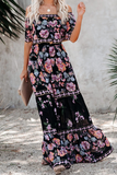 Momentlover Fashion Street Print Patchwork Off the Shoulder A Line Dresses