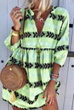 Momentlover Casual Print Patchwork V Neck Straight Dresses(4 Colors)